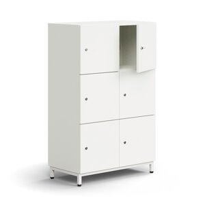 Skříň QBUS, 6 uzamykatelných boxů, nohy, 1252x800x420 mm, bílá