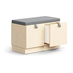Lavice s úložným prostorem QBUS, šedý podsedák, 2 zásuvky, sokl, úchytky, 534x800x420 mm, stříbrná,