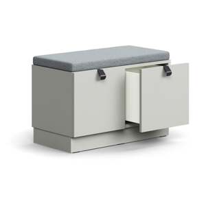 Lavice s úložným prostorem QBUS, šedý podsedák, 2 zásuvky, sokl, úchytky, 534x800x420 mm, černá, svě