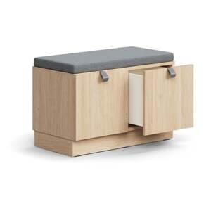 Lavice s úložným prostorem QBUS, šedý podsedák, 2 zásuvky, sokl, úchytky, 534x800x420 mm, stříbrná,