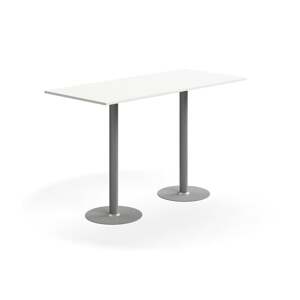 Barový stůl ALVA, 1800x800x1100 mm, upevnitelný, vysokotlaký laminát, stříbrná/bílá